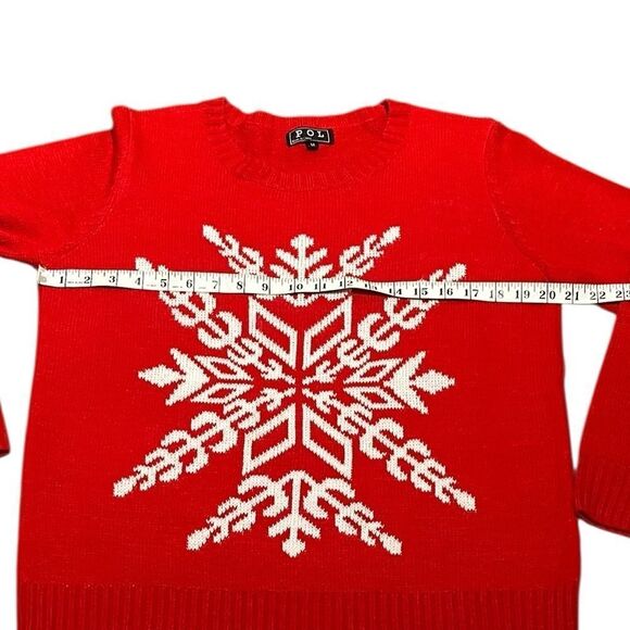 POL Women’s Red Snowflake Crew Neck Sweater, Size M - Picture 4 of 6